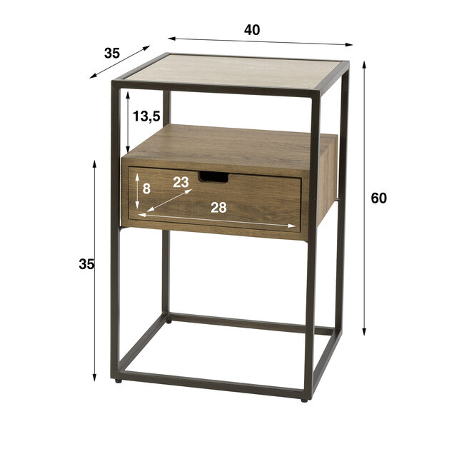 Nachtkastje Cassetto - Travertin & Eikenhoutlook