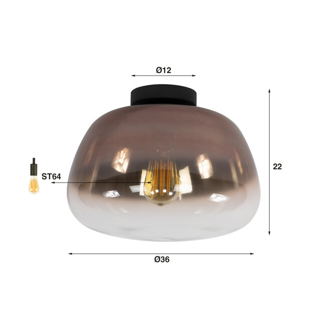 Plafondlamp Koper Glas 1 Lichtpunt - Pulse Shaded
