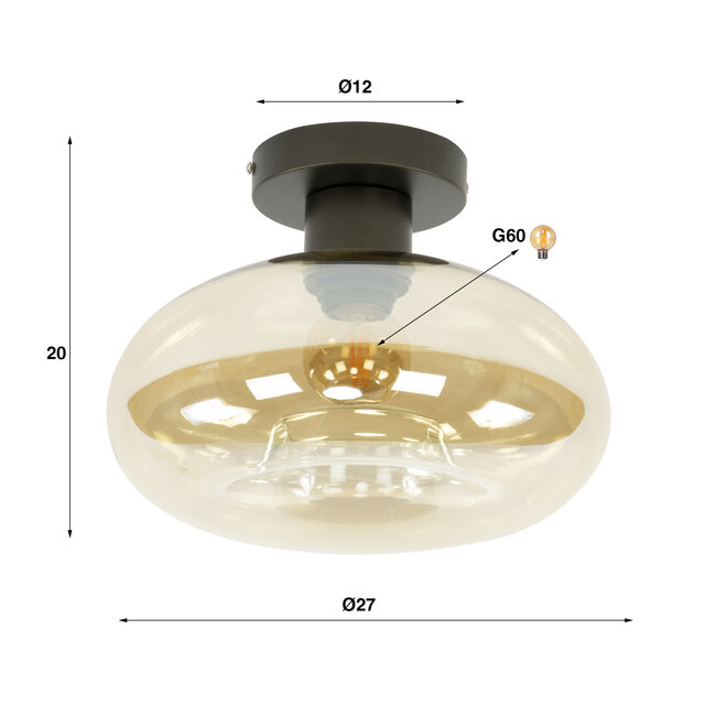 Plafondlamp Amber Glas Brons Metaal 1 Lichtpunt - Soll