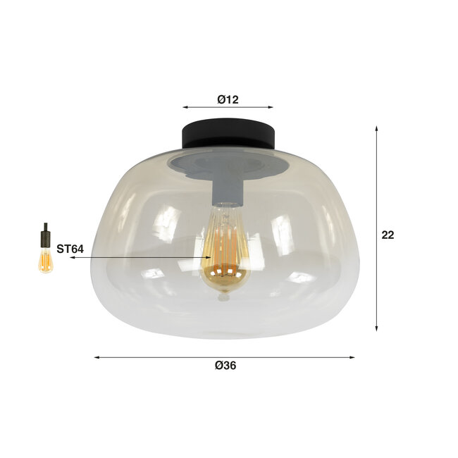 Plafondlamp Amber Glas 1 Lichtpunt - Pulse Shaded