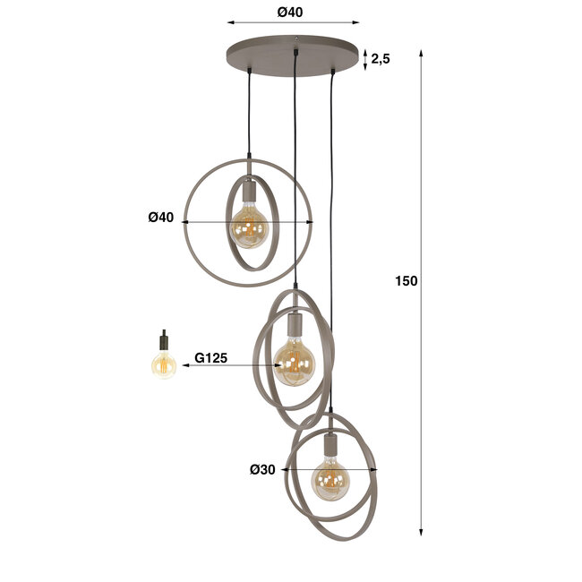 Hanglamp Metaal Beige 3 Lichtpunten - Turn Around