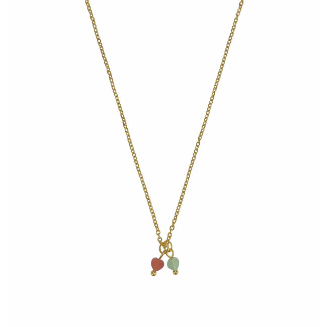 Ketting Aventurijn Edelsteen Hartjes Goudkleurig