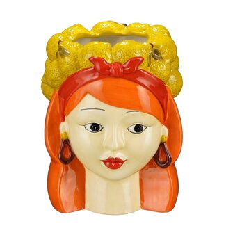 Decoratieve Bloempot Gezicht Vrouw - Geel/Oranje
