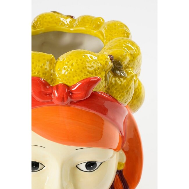 Decoratieve Bloempot Gezicht Vrouw - Geel/Oranje