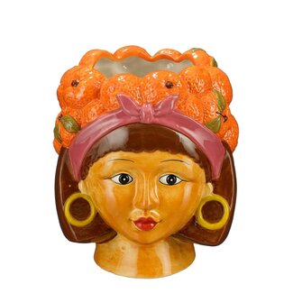 Decoratieve Bloempot Gezicht Vrouw - Oranje/Bruin