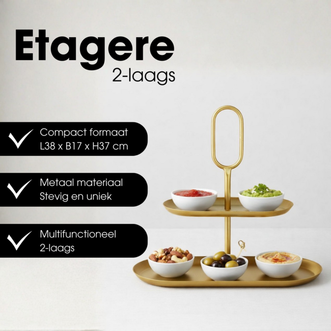 Gouden Etagère 2-Laags Metaal - Elegant Design