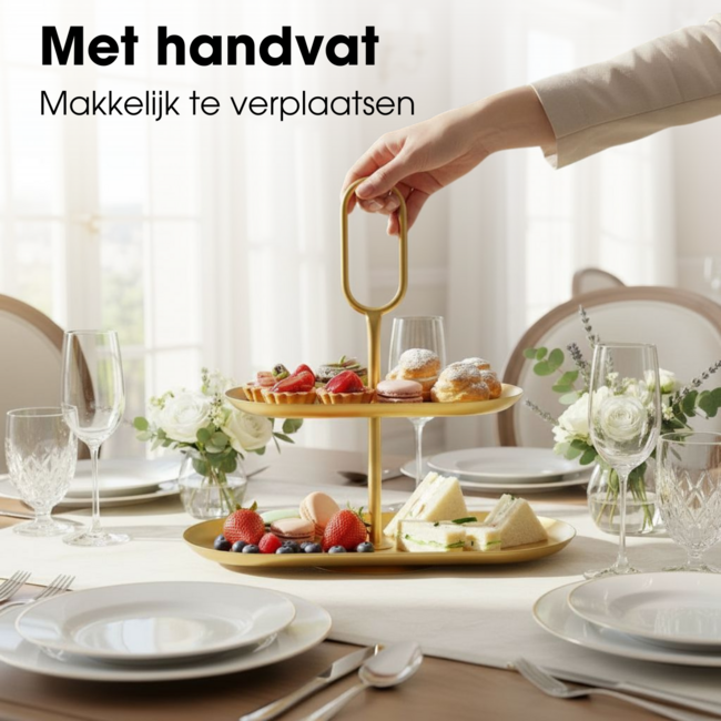 Gouden Etagère 2-Laags Metaal - Elegant Design