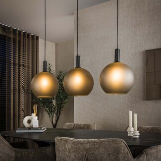 PS-Collection Hanglamp met Drie Glazen Bollen - Grijs/Zwart