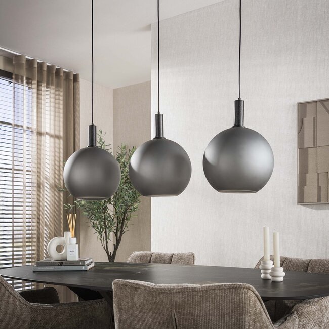 Hanglamp met Drie Glazen Bollen - Grijs/Zwart