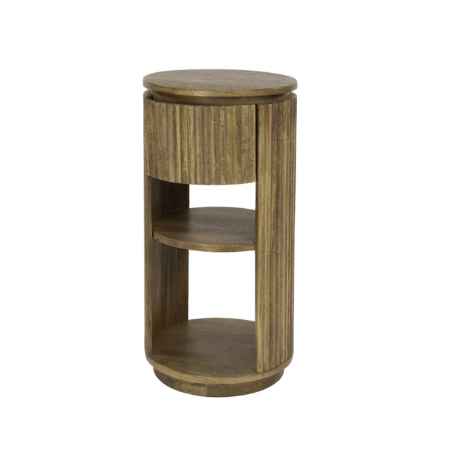 PS-Collection Rond Nachtkastje van Mangohout - Zandkleur met Lade