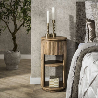 PS-Collection Rond Nachtkastje van Mangohout - Zandkleur met Lade