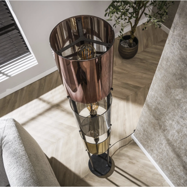 Vloerlamp met Drie Glazen Kappen - Koper/Zilver/Goud