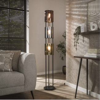 PS-Collection Vloerlamp met Drie Glazen Kappen - Koper/Zilver/Goud