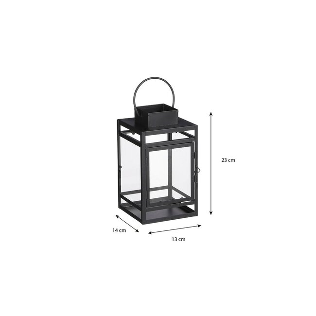 Zwarte Lantaarn van Metaal en Glas - Windlicht