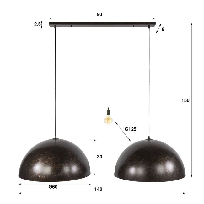 PS-Collection Hanglamp Dome Dubbel - Urban Bruin - Metaal