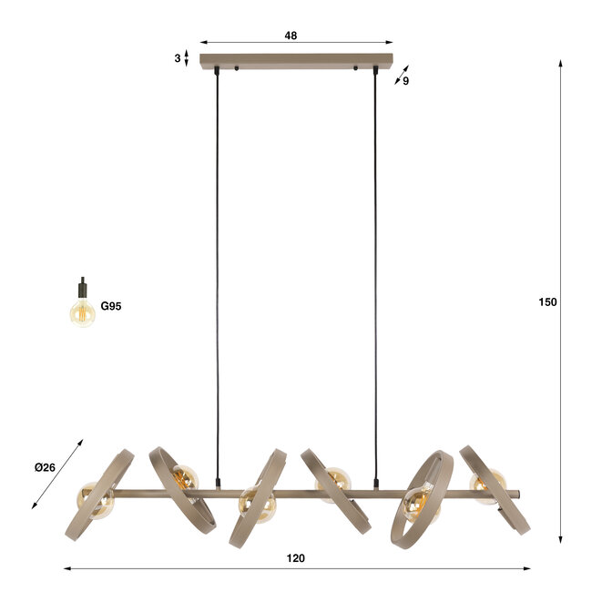 Hanglamp Beige Metaal 6 Lichtpunten - Hover