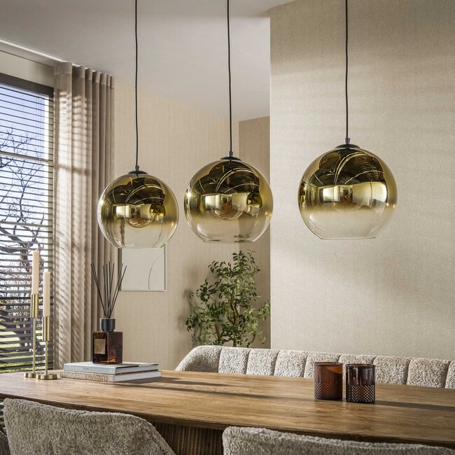 Hanglamp Goudglas Zwart 3-Lichts - Bubble Shaded
