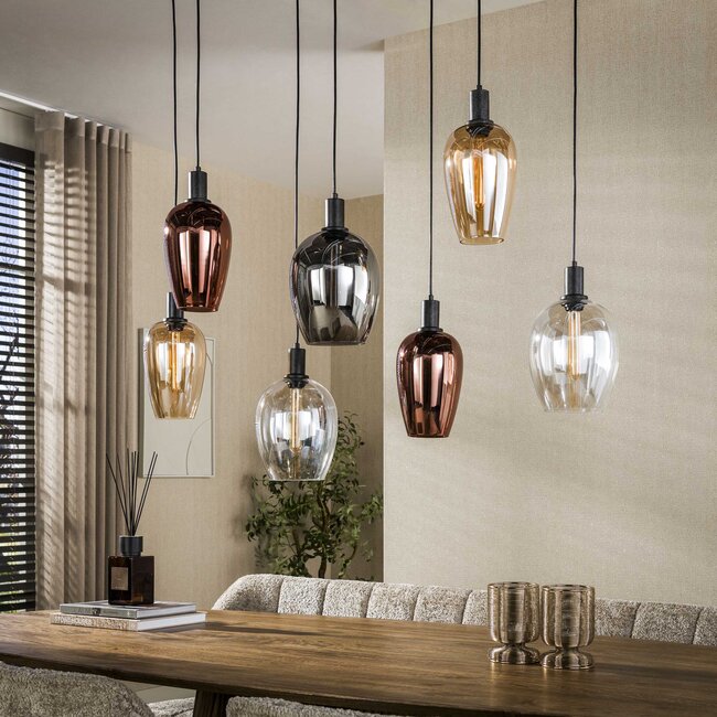 Hanglamp Artic Zwart Glasmix 7 Lichtpunten - Amfora