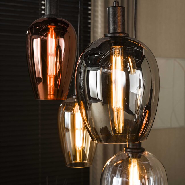 Hanglamp Artic Zwart Glasmix 7 Lichtpunten - Amfora