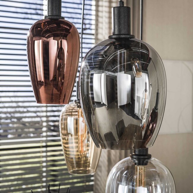 Hanglamp Artic Zwart Glasmix 7 Lichtpunten - Amfora