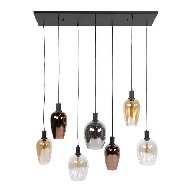 Hanglamp Artic Zwart Glasmix 7 Lichtpunten - Amfora