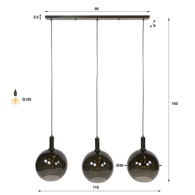 Hanglamp Glas Sienna Bruin 3 Lichts - Sfera Tricolore