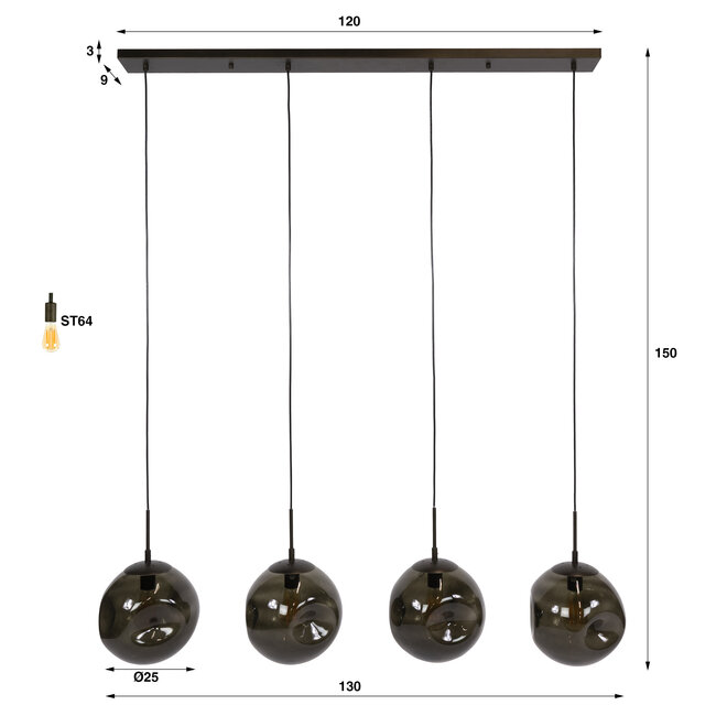 Hanglamp Sienna Bruin Glas 4 Lichtpunten - Stellar