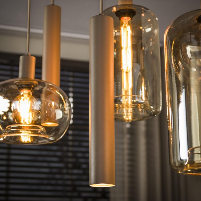 Hanglamp Beige Metaal Amber Glas - Serene 7-lichts