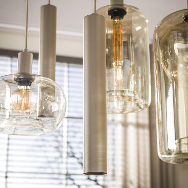 Hanglamp Beige Metaal Amber Glas - Serene 7-lichts