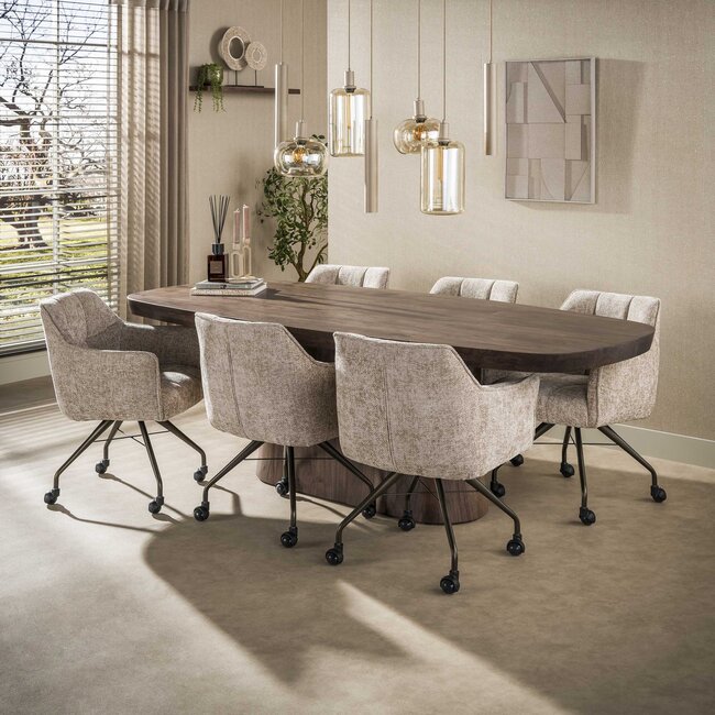 Hanglamp Beige Metaal Amber Glas - Serene 7-lichts