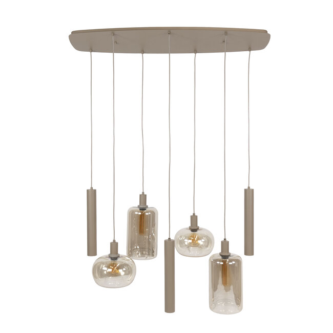 Hanglamp Amber Glas Beige Metaal 7-Lichts - Serene