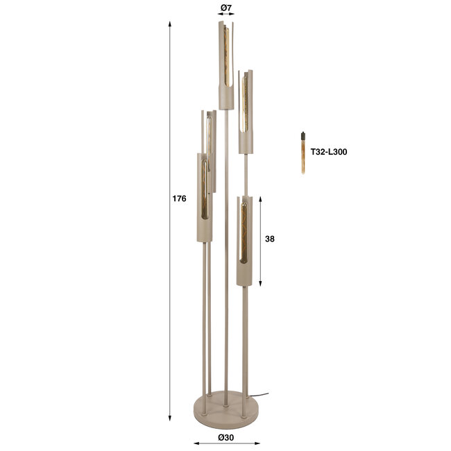 Vloerlamp Beige Metaal 5 Lichtpunten Getrapt - Tube