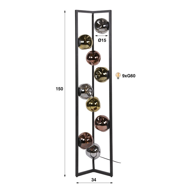 Vloerlamp Chroom Koper Goud Glas 9-Lichts - Stellar