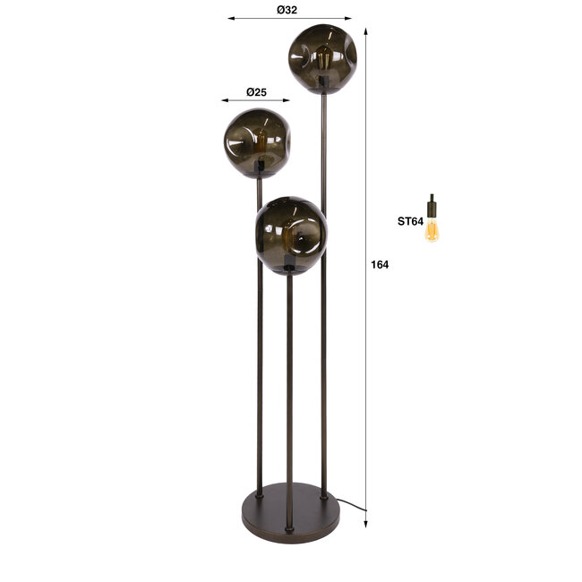 Vloerlamp Sienna Bruin Glas 3 Lichtpunten - Stellar