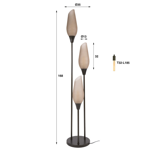 Vloerlamp Sienna Bruin Matglas 3 Lichtpunten - Cocoon