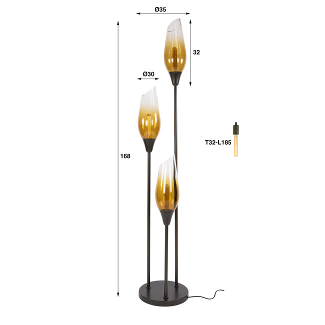Vloerlamp Sienna Bruin Glas 3 Lichtpunten - Cocoon