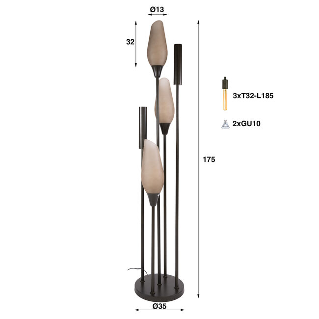 Vloerlamp Sienna Bruin Matglas 5-Lichts - Cocoon