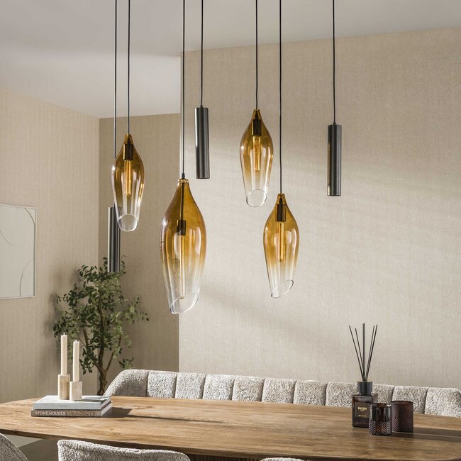 Hanglamp Sienna Bruin Glas Metaal 7-Lichts - Cocoon