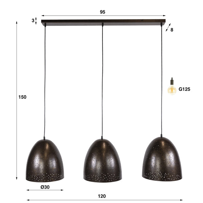 Hanglamp Urban Bruin Metaal 3 Lichtpunten - Kosmos