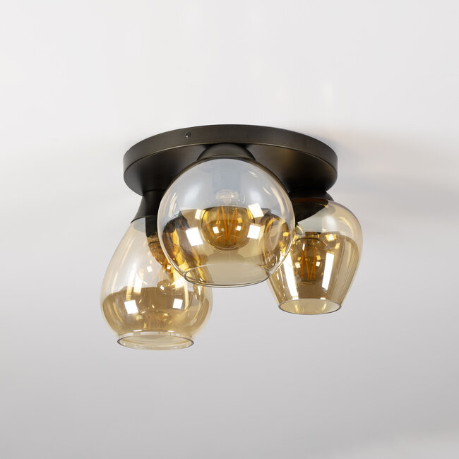 Plafondlamp 3-Lichts Mix Amber Glas Metaal Brons