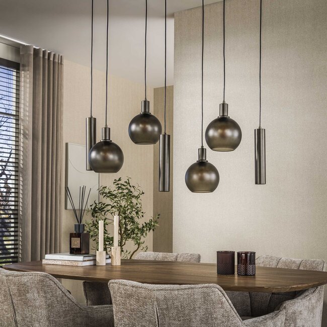 Hanglamp Bruin Mat Glas Metaal 7 Lichtpunten - Sfera