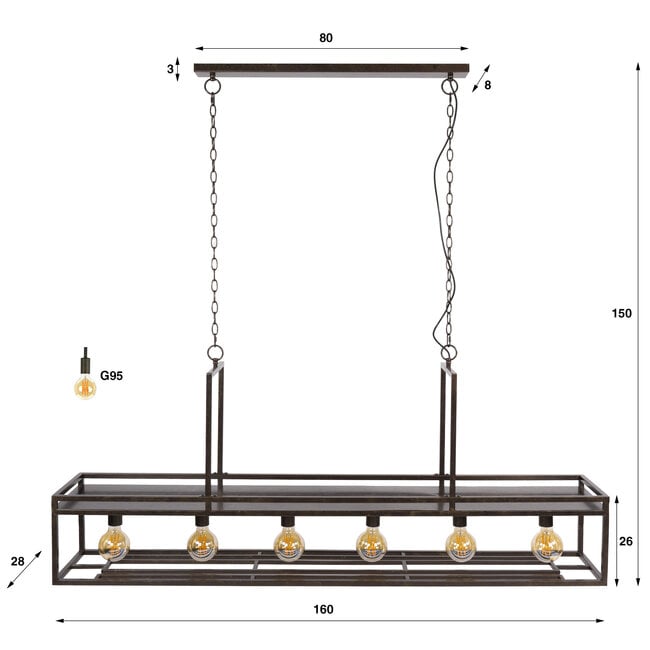 Hanglamp Decorate 6-Lichts Metaal Urban Bruin