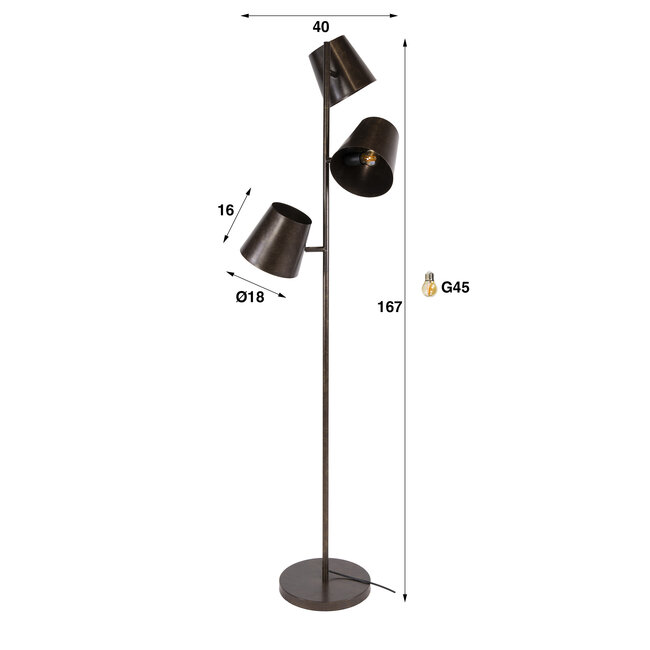 Vloerlamp Urban Bruin Metaal 3 Lichtpunten - Kinetic