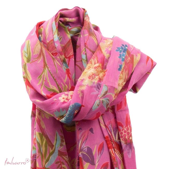 Sjaal Katoen Voile met Paradijs Print Paars