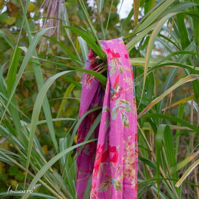 Sjaal Katoen Voile met Paradijs Print Paars