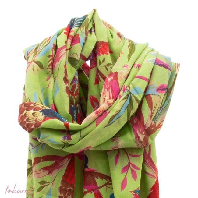 Sjaal Katoen Voile met Paradijs Print Groen