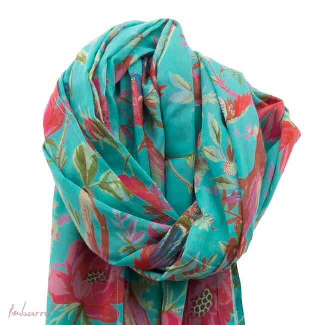 Sjaal Katoen Voile met Paradijs Print Blauw