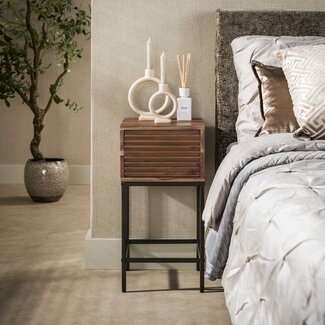 PS-Collection Nachtkastje Line 1 Lade Acacia Hout Bruin Metaal