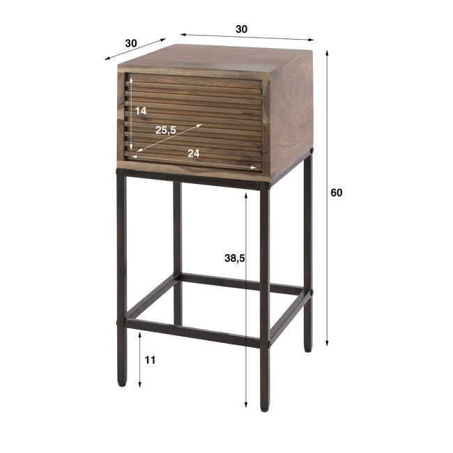 Nachtkastje Line 1 Lade Acacia Hout Bruin Metaal