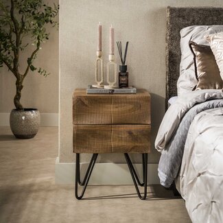 PS-Collection Nachtkastje Ocean 2 Lades Mango Hout Zand Metaal